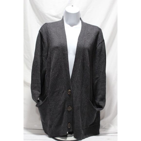 J Jill Women's LP Charcoal Gray Knit Button-up Cardigan Pockets LS Wool Blend - Picture 1 of 14